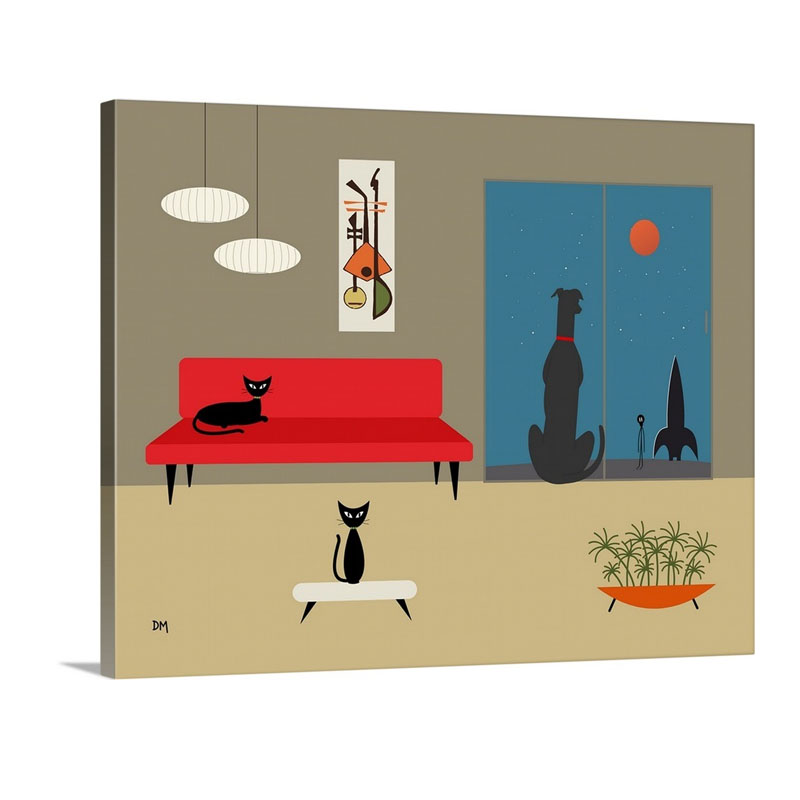 Mid Century Dog Spies Alien Wall Art - Canvas - Gallery Wrap
