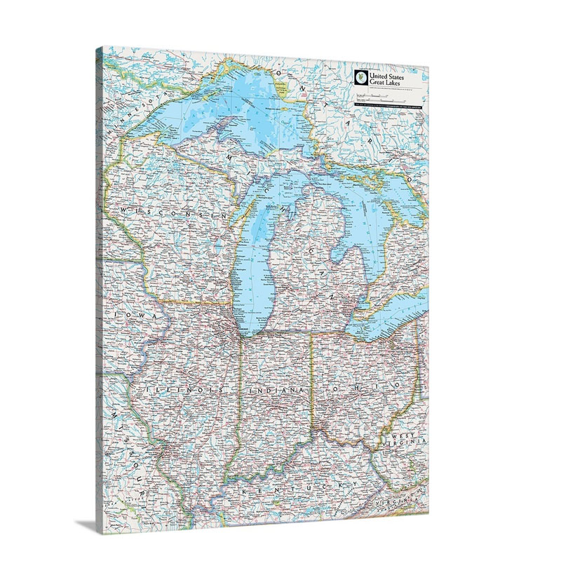 NGS Atlas Of The World 8th Ed Political Map Of The Great Lakes Region Wall Art - Canvas - Gallery Wrap
