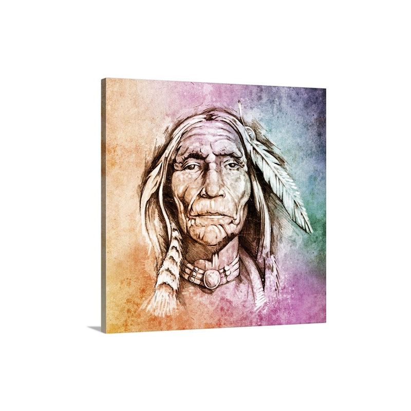 Native American Portrait Wall Art - Canvas - Gallery Wrap