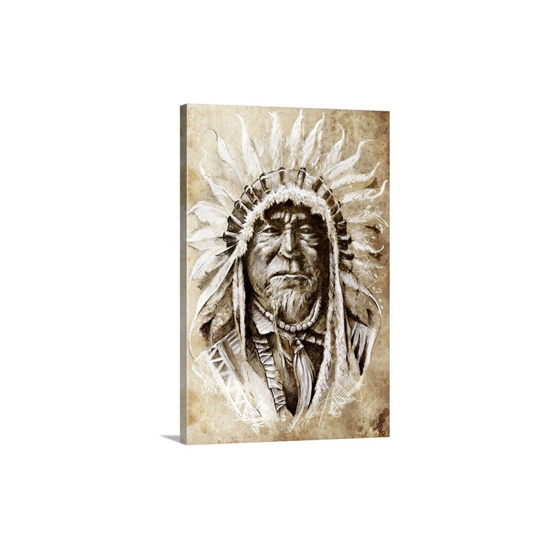Native American Sepia Portrait Wall Artn - Canvas - Gallery Wrap