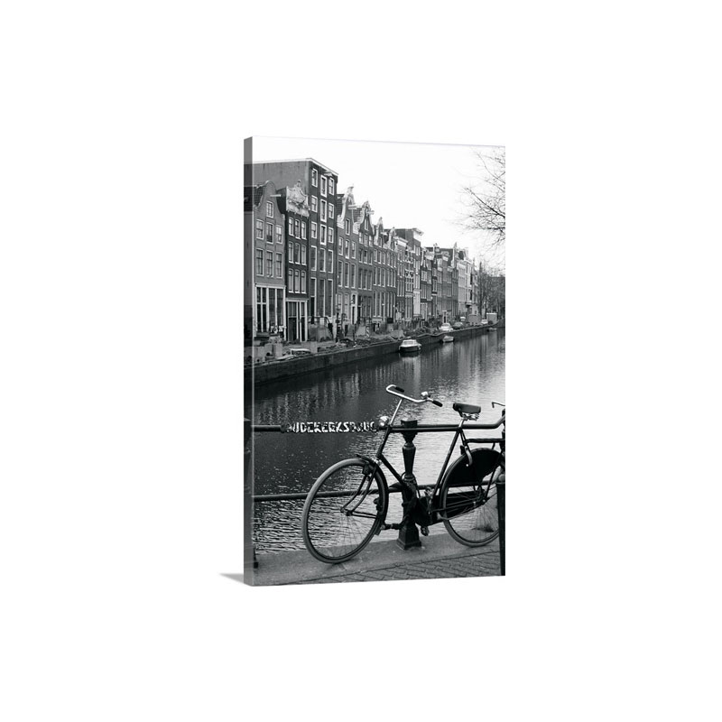 Netherlands Amsterdam Bicycle Parked By Canal B Wall Art - Canvas - Gallery Wrap