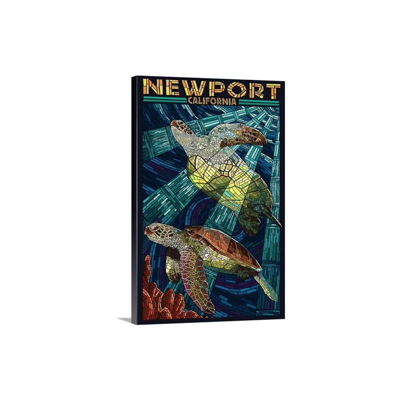 Newport California Sea Turtle Mosaic Wall Art - Canvas - Gallery Wrap
