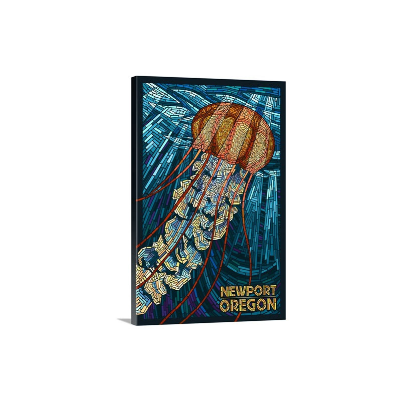 Newportn Oregon Jellyfish Mosaic Retro Travel Poster Wall Art - Canvas - Gallery Wrap