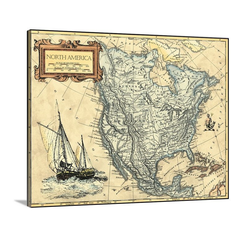 North America Map Wall Art - Canvas - Gallery Wrap