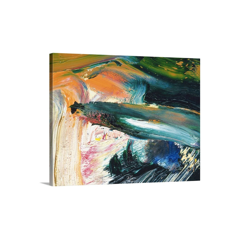Oil Painting In White Green And Orange Colors Front View Wall Art - Canvas - Gallery Wrap