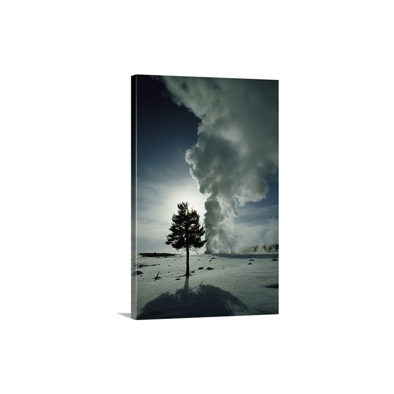 Old Faithful Geyser Erupting In Winter Yellowstone National Park Wyoming Wall Art - Canvas - Gallery Wrap