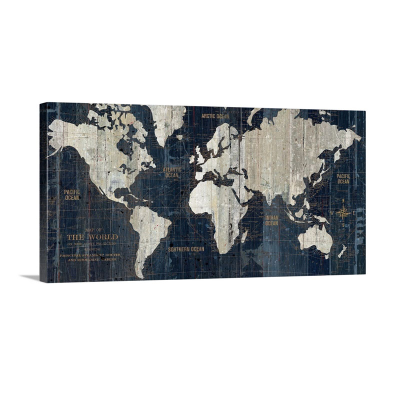 Old World Map Blue Wall Art - Canvas - Gallery Wrap