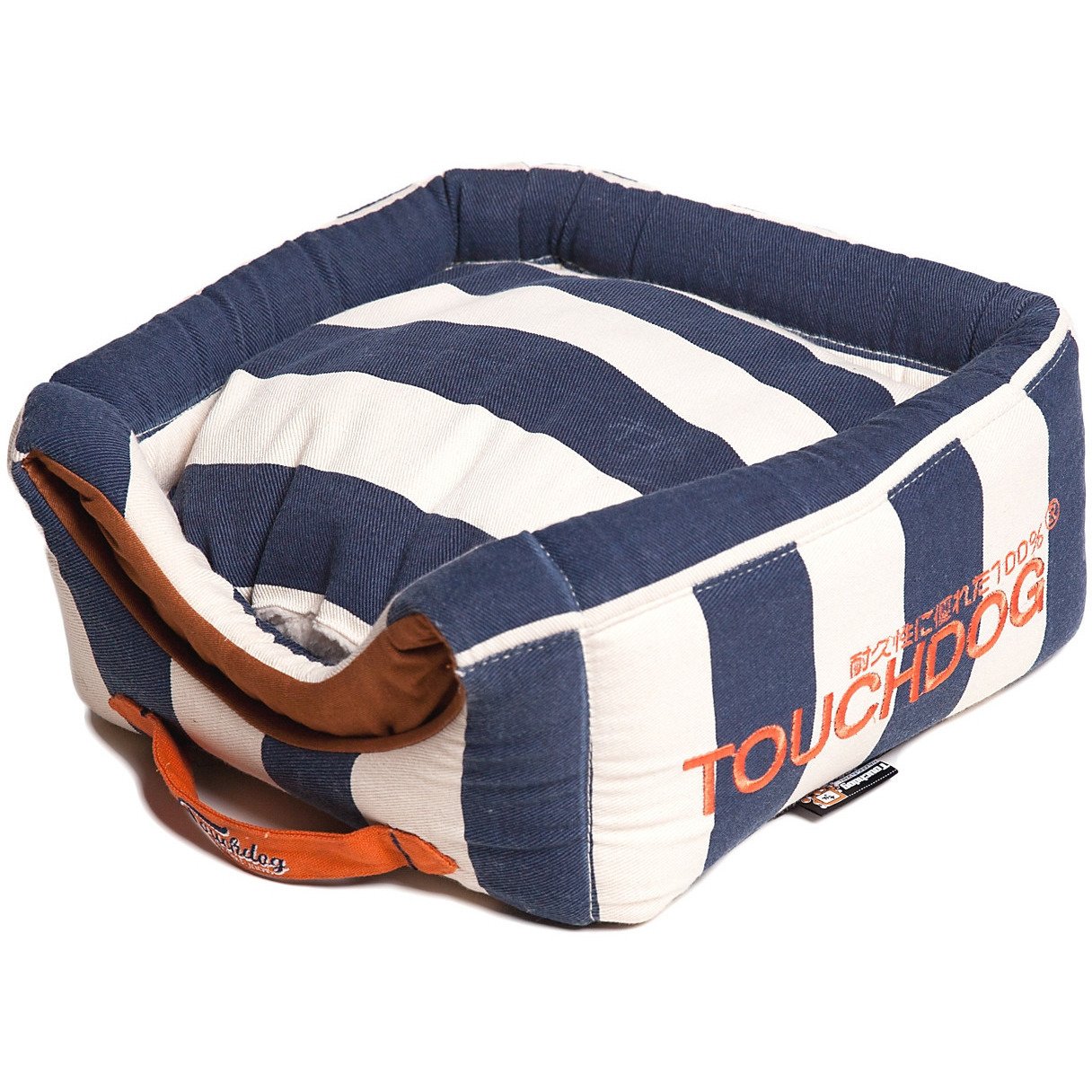 Touchdog Polo-Striped Convertible and Reversible Squared 2-in-1 Collapsible Dog House Bed