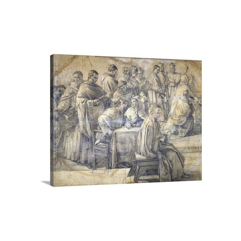 Papal Cortege Drawing By Francesco Podesti 19Th C Prelates Knelling On Steps Wall Art - Canvas - Gallery Wrap
