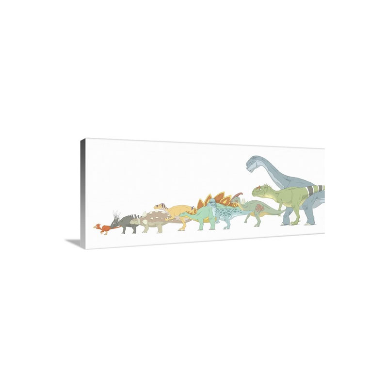 Pencil Drawing Illustrating Various Dinosaurs And Their Comparative Sizes Wall Art - Canvas - Gallery Wrap