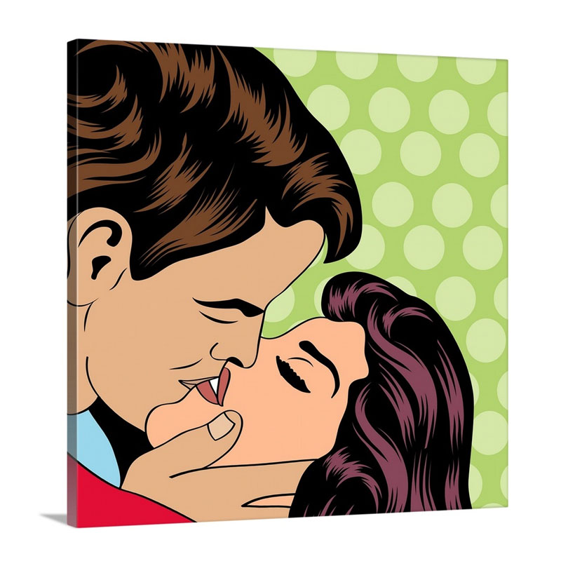 Pop Art Kissing Couple Wall Art - Canvas - Gallery Wrap