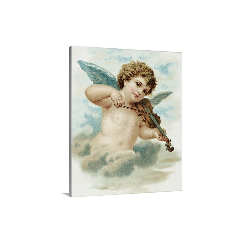 Postcard With A Cherub Playing A Violin Wall Art - Canvas - Gallery Wrap