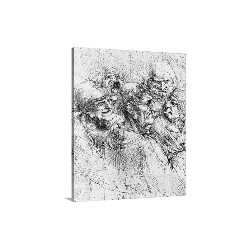 Print After A Drawing Of Five Characters In A Comic Scene By Leonardo Da Vinci Wall Art - Canvas - Gallery Wrap