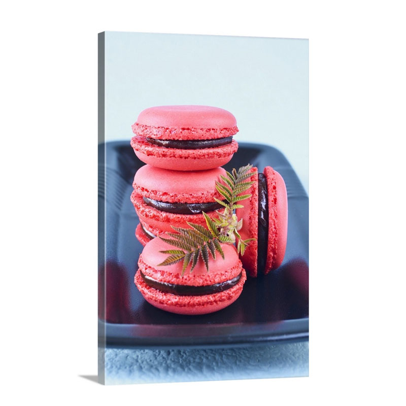 Raspberry Macarons With Chocolate Filling Wall Art - Canvas - Gallery Wrap