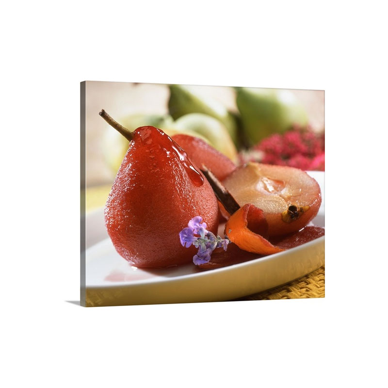 Red Wine Pears On Plate Wall Art - Canvas - Gallery Wrap