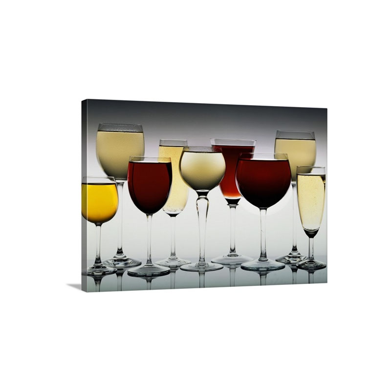 Row Of Assorted Red And White Wines In Wine Glasses Wall Art - Canvas - Gallery Wrap