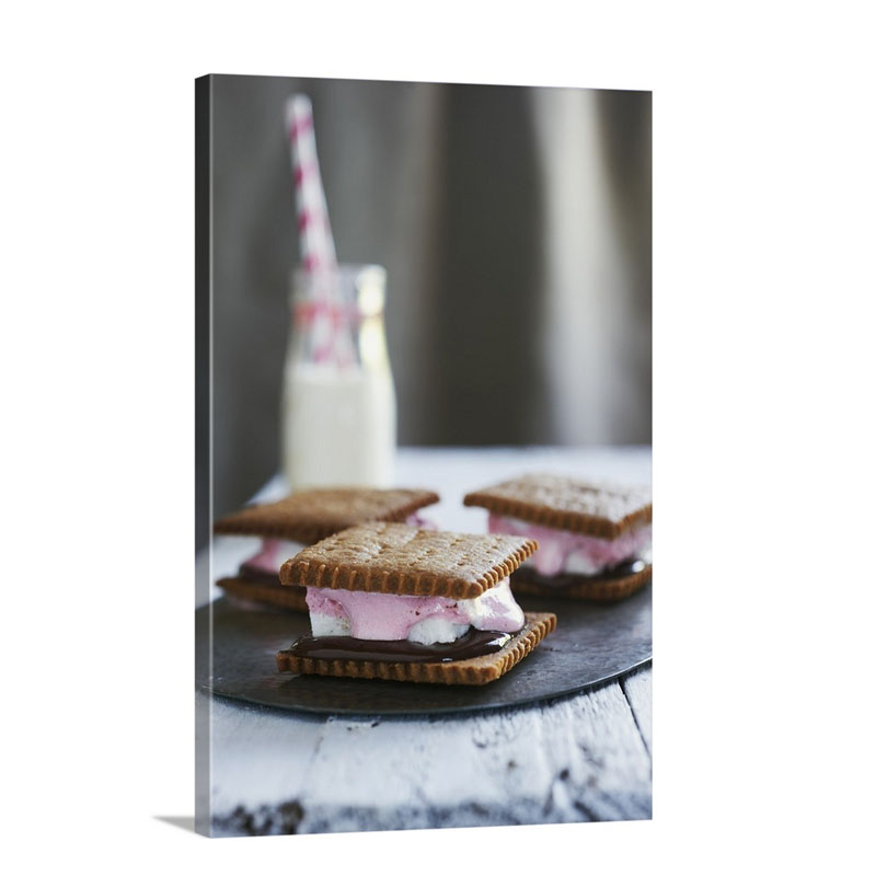 S'mores In Front Of A Bottle Of Milk Wall Art - Canvas - Gallery Wrap