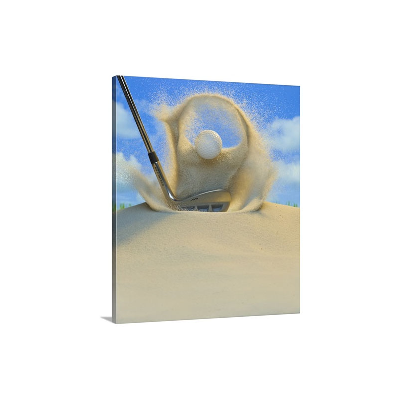 Sand Wedge Hitting A Golf Ball Out Of A Sand Trap Wall Art - Canvas - Gallery Wrap