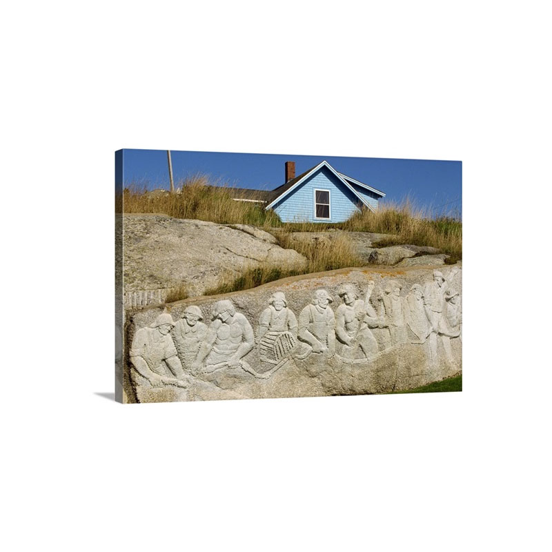 Sculpture Of Residents Carved Onto Rock At Peggys Cove Nova Scotia Canada Wall Art - Canvas - Gallery Wrap