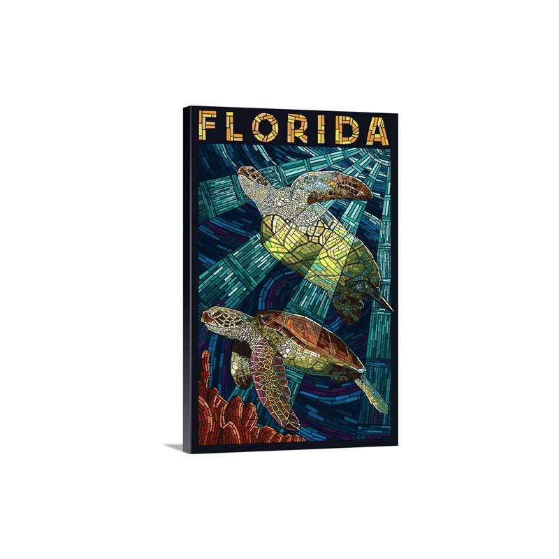 Sea Turtle Paper Mosaic Florida Retro Travel Poster Wall Art - Canvas - Gallery Wrap
