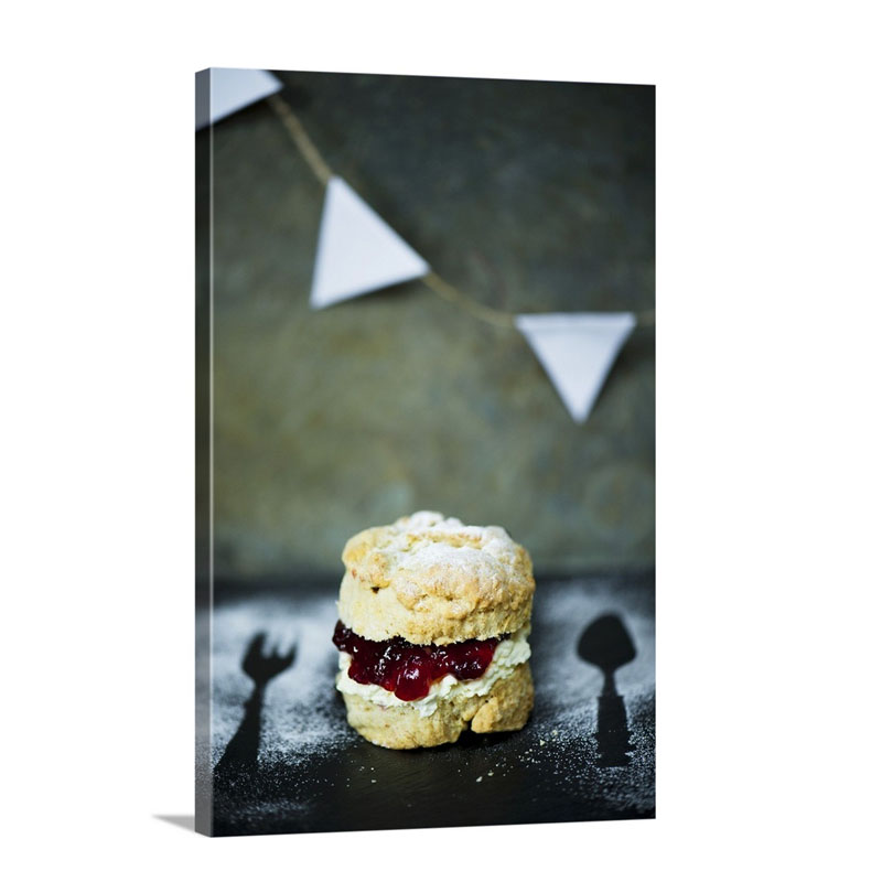 Single Scone With Jam And Cloted Cream Wall Art - Canvas - Gallery Wrap