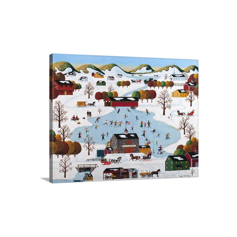 Skating On Old Stone Mill Pond Wall Art - Canvas - Gallery Wrap
