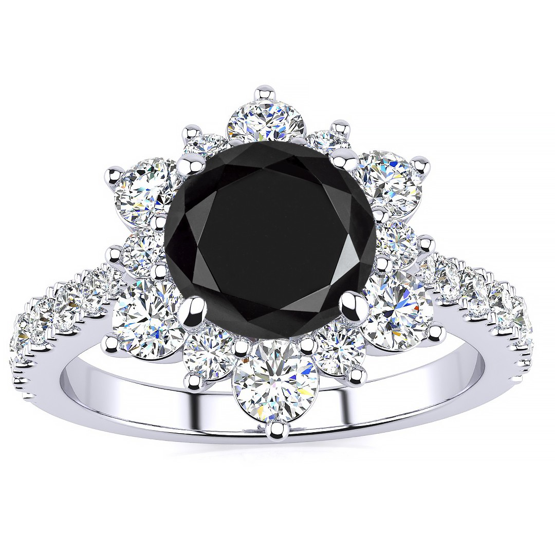 Snowflake Black Diamond Ring - White Gold