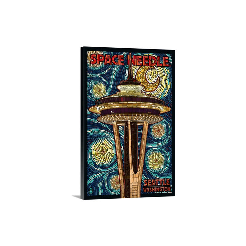 Space Needle Mosaic Seattle WA Retro Travel Poster Wall Art - Canvas - Gallery Wrap