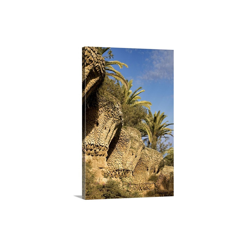 Spain Barcelona Park Guell Clay Mosaic Columns Holding Palm Trees Wall Art - Canvas - Gallery Wrap