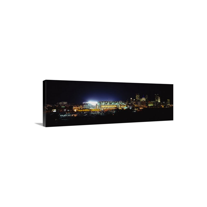 Stadium Lit Up At Night In A City Heinz Field Three Rivers Stadium Pittsburgh Pennsylvania Wall Art - Canvas - Gallery Wrap