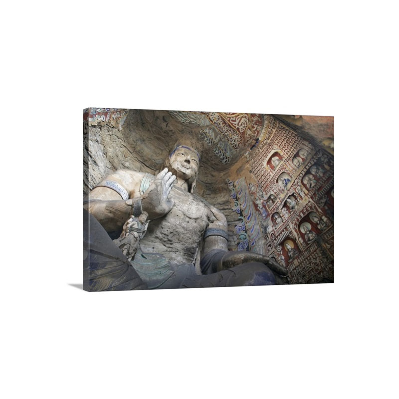 Statue And Carvings In Ancient Buddhist Temple Grotto Wall Art - Canvas - Gallery Wrap