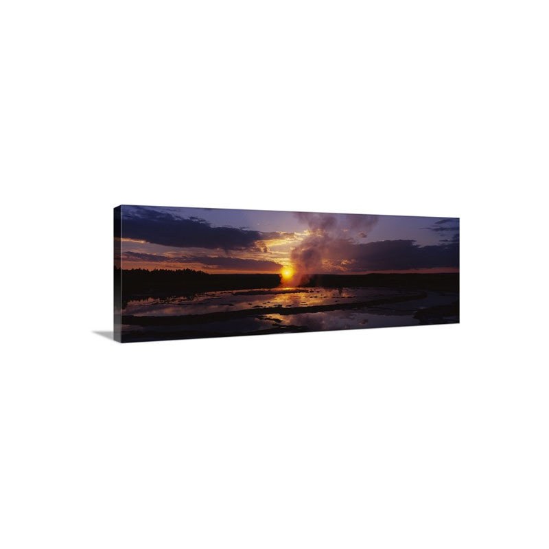 Steam Emitting From A Natural Geyser At Sunset Yellowstone National Park Wyoming Wall Art - Canvas - Gallery Wrap