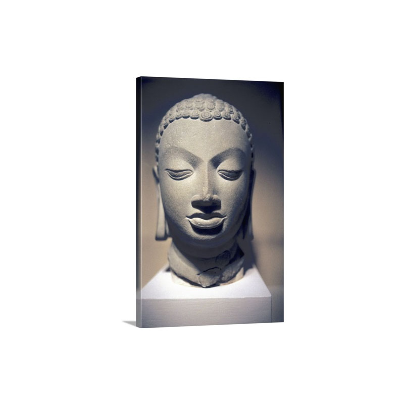 Stone Head Of Buddha Wall Art - Canvas - Gallery Wrap