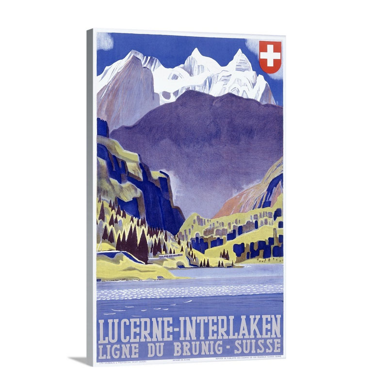 Swiss Alps Lucerne Interlaken Vintage Poster Wall Art - Canvas - Gallery Wrap