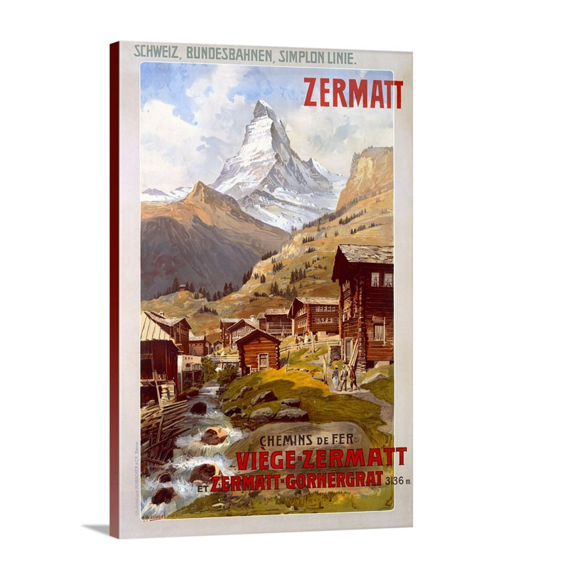 Swiss Alps Zermatt Matterhorn Vintage Poster By Anton Reckziegel Wall Art - Canvas - Gallery Wrap