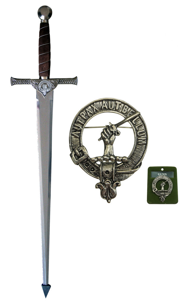 43 in. Medieval Sword Brown Velvet Handle GUNN Rain Guard Blunt Non-Sharp Wall Plaque Included