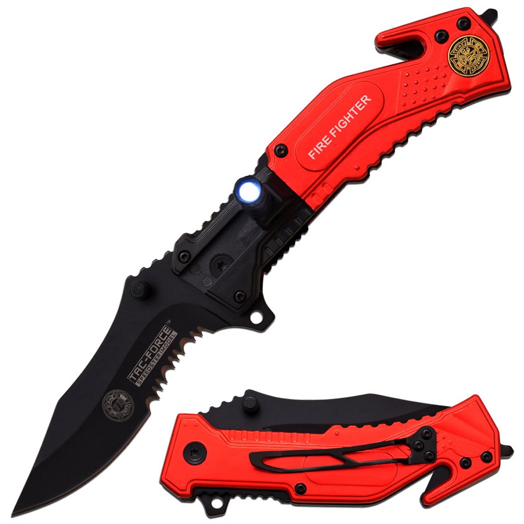 TAC-FORCE Red & Black Spring Assisted Knife Black Half Serrated Blade 2 tone Handle