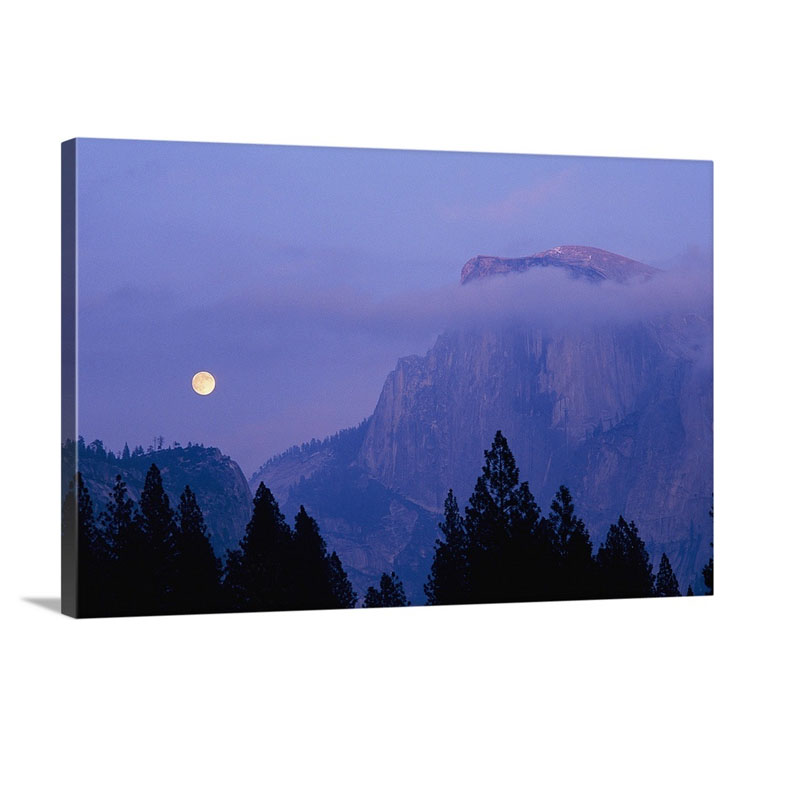 The Moon Rises Over Half Dome In Yosemite National Park California Wall Art - Canvas - Gallery Wrap