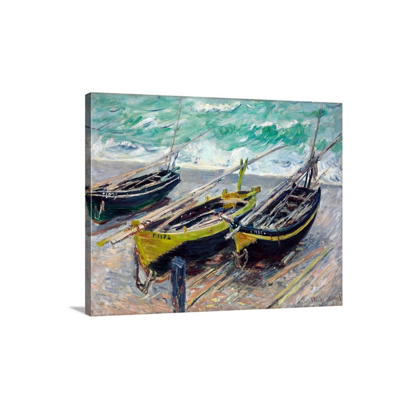 Three Fishing Boats By Claude Monet Wall Art - Canvas - Gallery Wrap