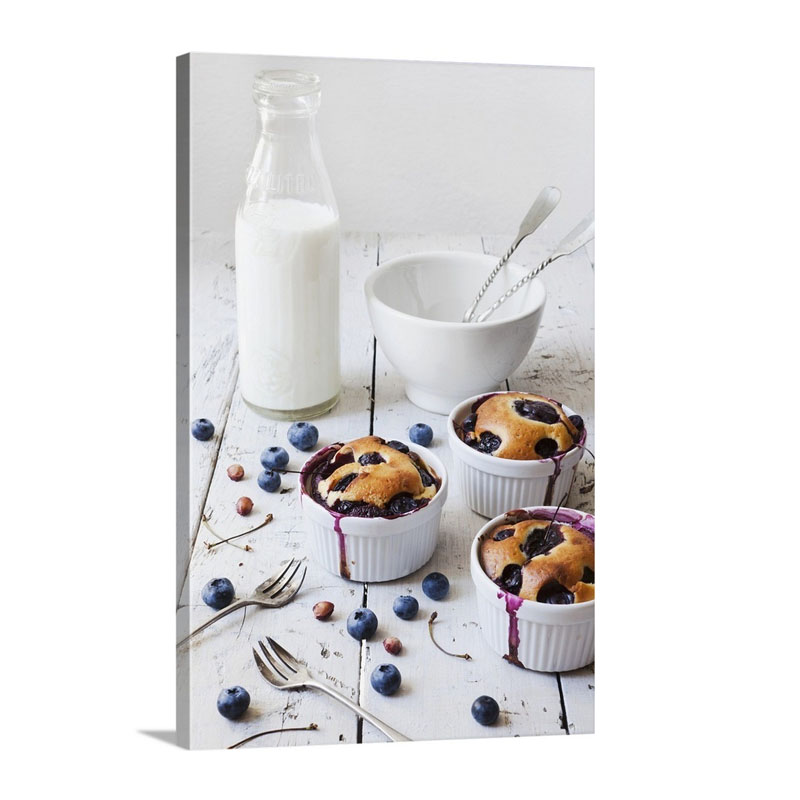 Three Clafoutis With Blueberries And Cherries Wall Art - Canvas - Gallery Wrap
