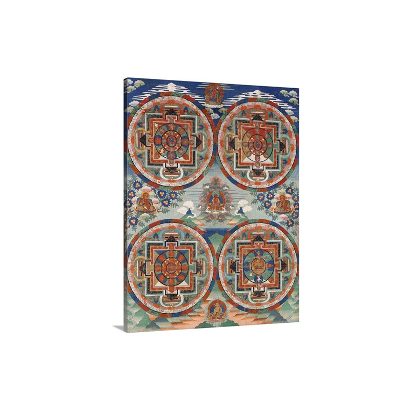 Tibetan Thangka With Four Mandalas Wall Art - Canvas - Gallery Wrap