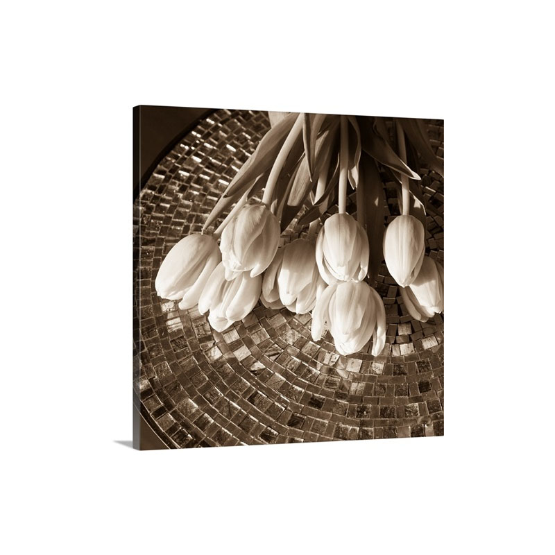 Tulips On A Mosaic Table Wall Art - Canvas - Gallery Wrap