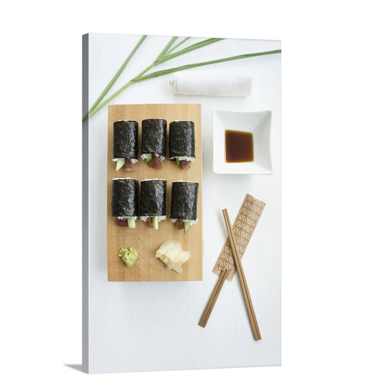 Tuna And Cucumber Sushi With Soy Sauce Wasabi And Ginger Wall Art - Canvas - Gallery Wrap
