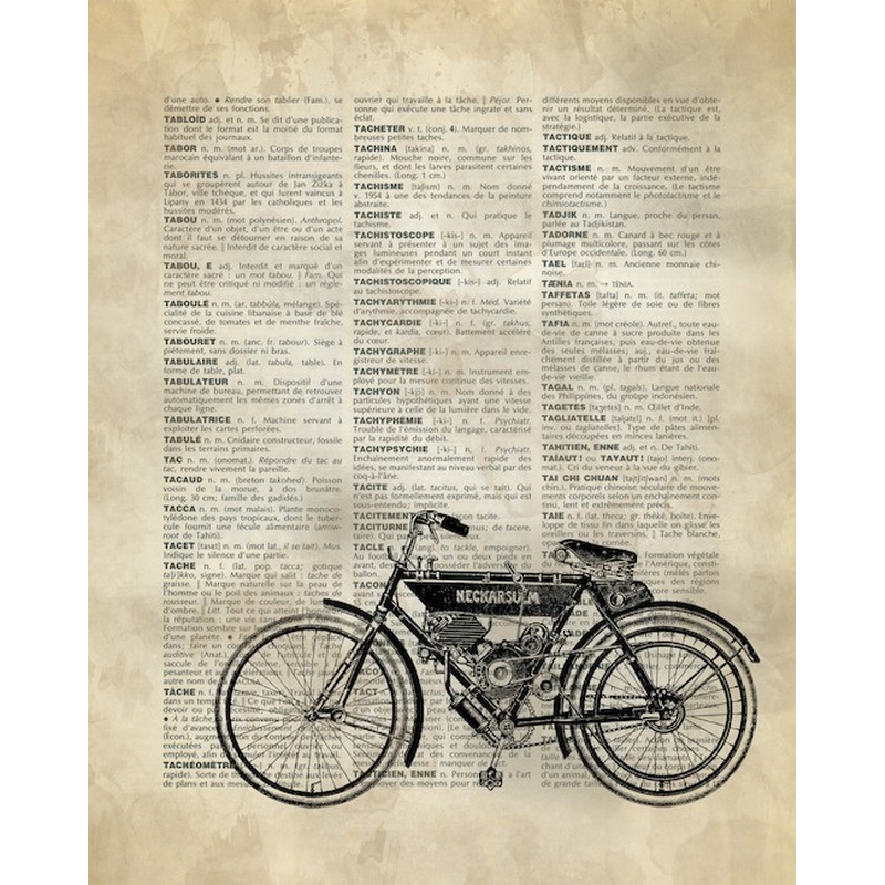 Vintage Dictionary Art Motorcycle