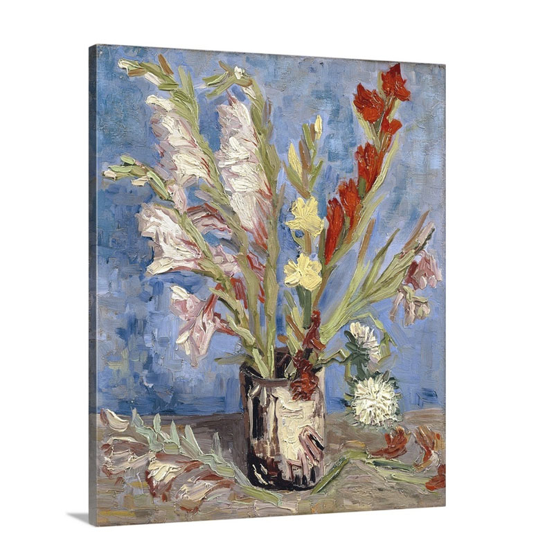 Vase With Gladioli And China Asters By Vincent Van Gogh Wall Art - Canvas - Gallery Wrap
