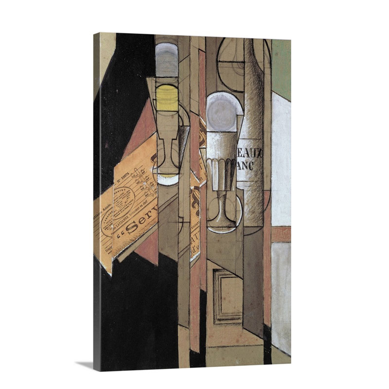 Verres Journal Et Bouteille De Vin Collage Wall Art - Canvas - Gallery Wrap