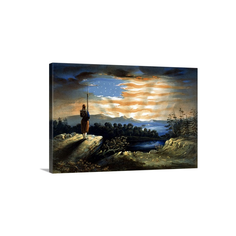 Vintage Civil War Painting Of A Lone Zouave Sentry Overlooking A Cliff Wall Art - Canvas - Gallery Wrap