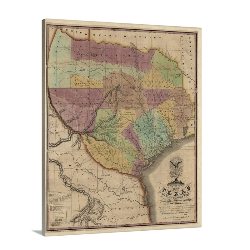 Vintage Map Of Texas With Parts Of The Adjoining States Wall Art - Canvas - Gallery Wrap