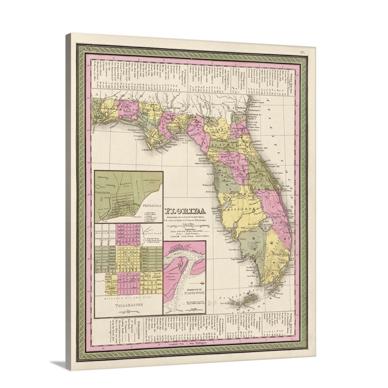 Vintage Map Of Florida Wall Art - Canvas - Gallery Wrap