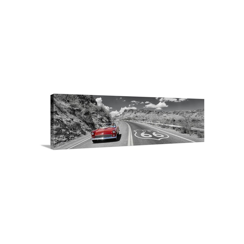 Vintage Car Moving On The Road Route 66 Arizona Wall Art - Canvas - Gallery Wrap
